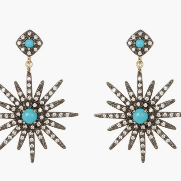 Turquoise and Silver Starburst Earrings - Picture 1 of 2